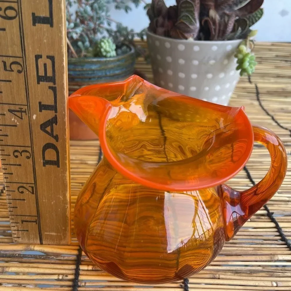 Mid-century modern orange art glass pitcher 1960